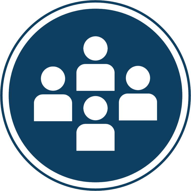 Icon representing small groups, featuring five stylized figures in a circular design, symbolizing community and connection within OV Church's small group initiative.