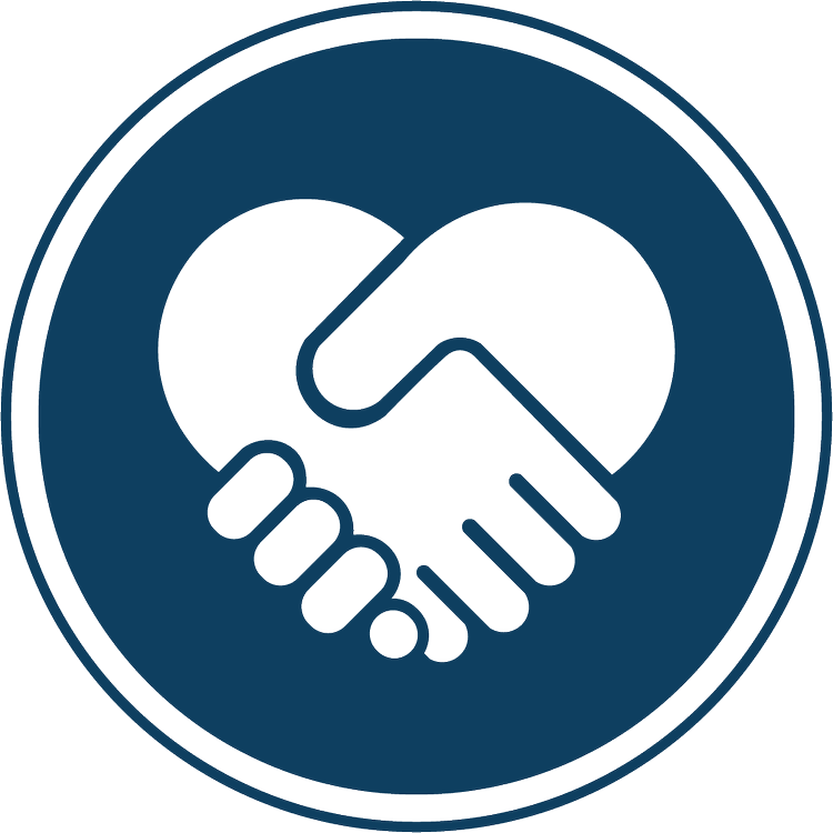 Membership icon featuring two hands shaking, symbolizing covenant membership and community partnership at OV Church.