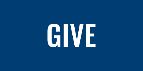 Button with the word "GIVE" in bold white letters on a blue background, promoting donation opportunities for [OV]Church.