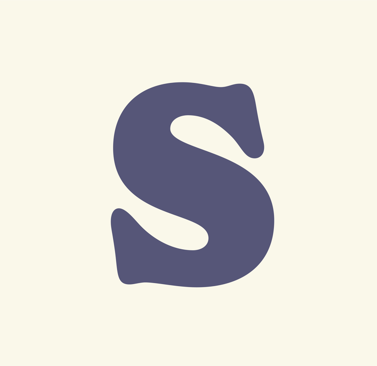 Stylized letter "S" in dark purple against a light beige background, symbolizing spiritual growth and the 'Abide' program at OV Church.